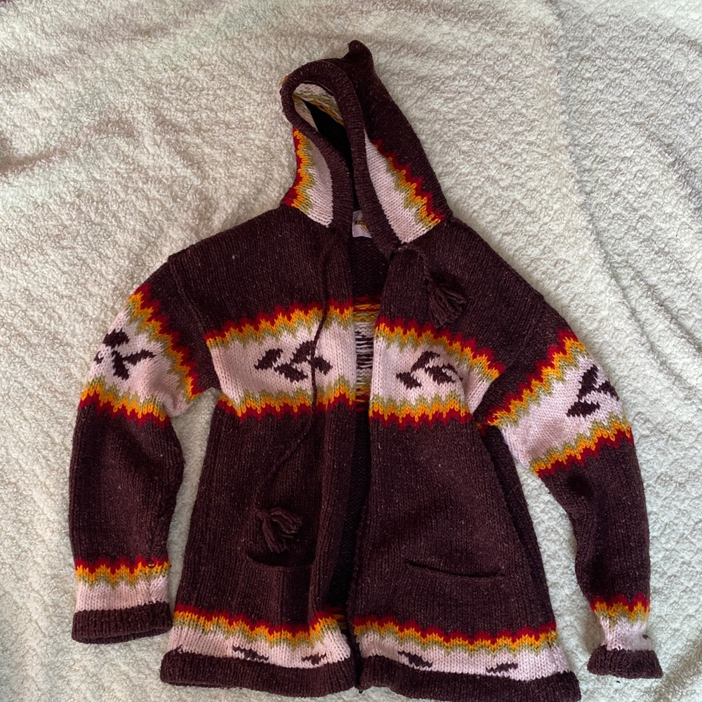 Soul Flower, Earth Ragz, Large Knit hooded zip up